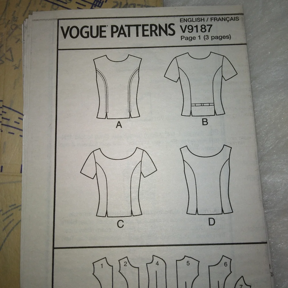VOGUE V9187 sz 14-22 Vintage 60s Original Design Missds Tops Fitted Through Bust